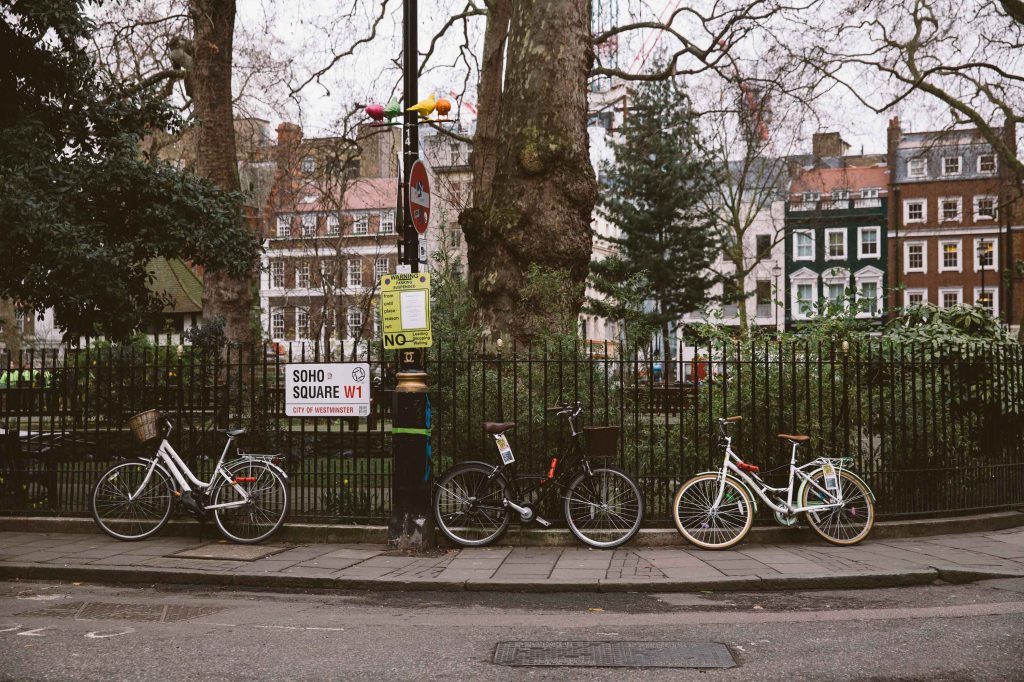Soho square with bicycles