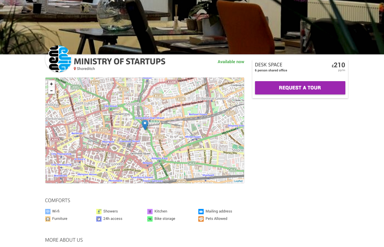 Ministry of Startups Space Page screenshot