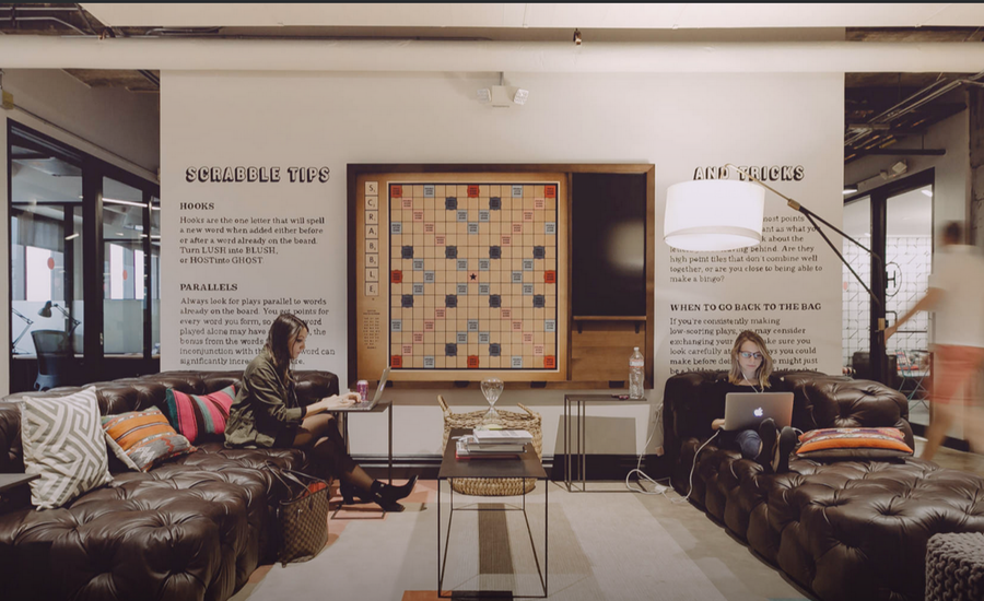 benefits of shared office space in Shoreditch giant scrabble