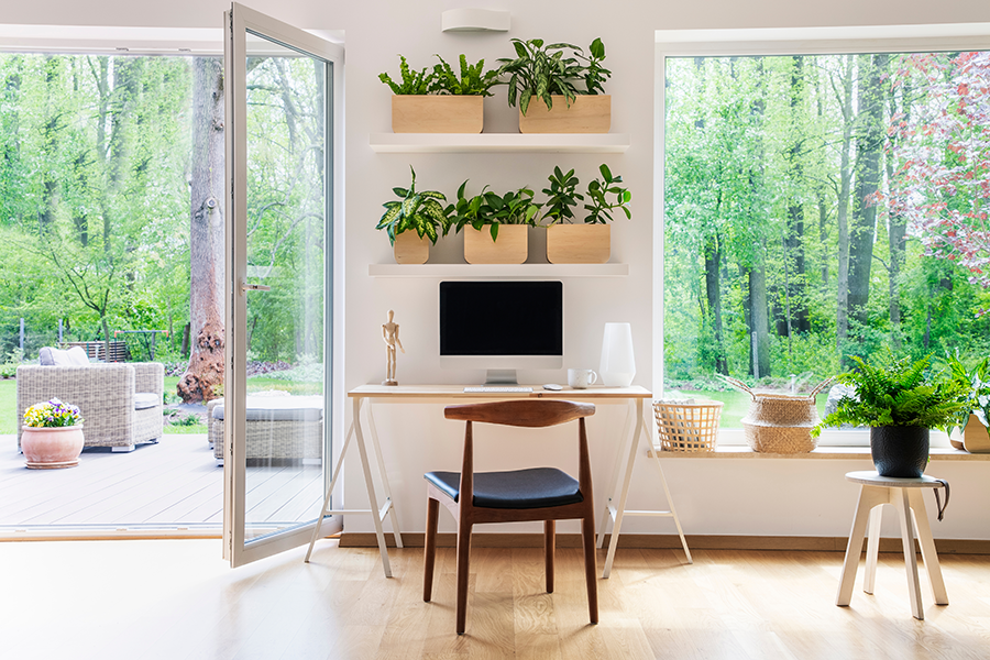Bring in nature to your home office with potted plants, fresh air and even pictures of nature